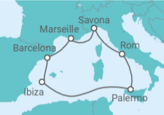 Reiseroute der Kreuzfahrt  Frankreich, Spanien, Italien - Costa Kreuzfahrten